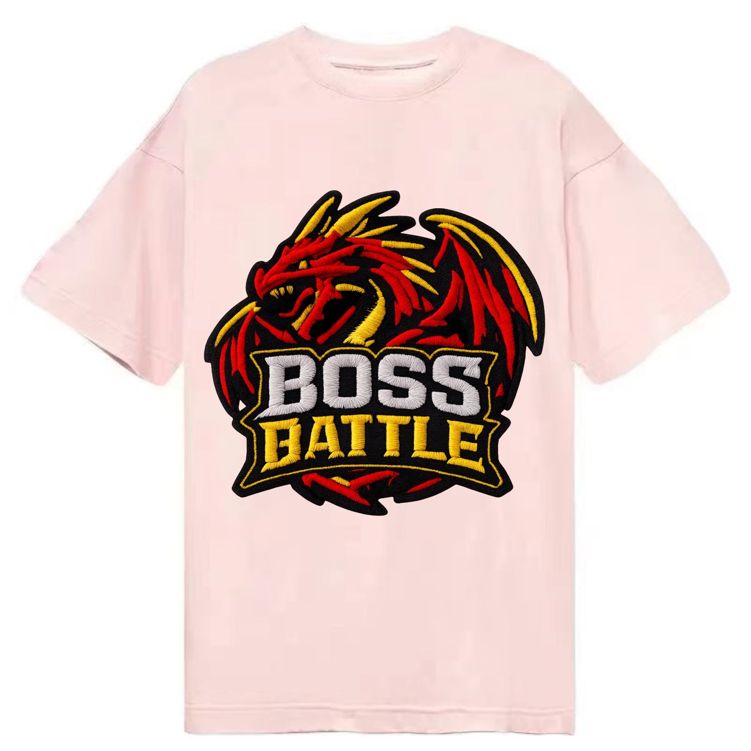 BOSS BATTLE - dragon silhouette in red and gold , raid - Classic T-shirt - Pink