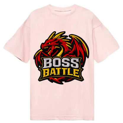 BOSS BATTLE - dragon silhouette in red and gold , raid - Classic T-shirt - Pink