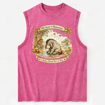 GLOOMY GLEN | Droopy figure in rain | Tattered tail bow | Pessimistic poetry - Vintage Washed Tank - Pink