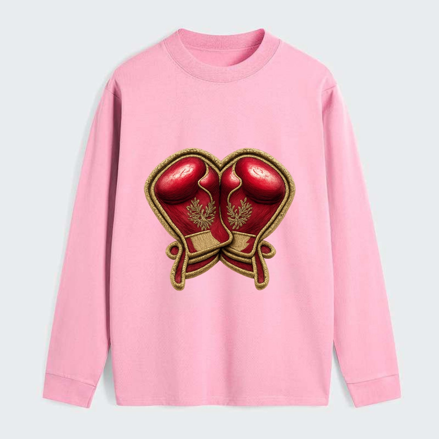 Embroidered patch design - BOXING GLOVES - red boxing gloves crossed in - Classic Long Sleeve Shirt - Pink
