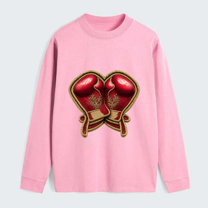 Embroidered patch design - BOXING GLOVES - red boxing gloves crossed in - Classic Long Sleeve Shirt - Pink