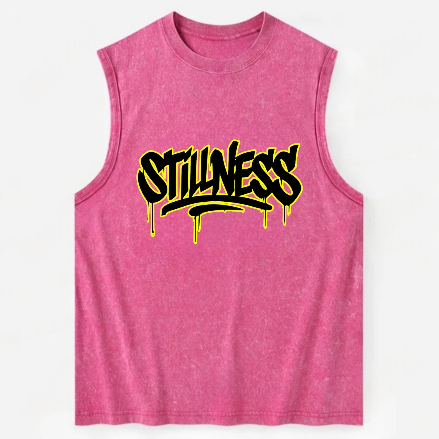 Bold typography design - "STILLNESS" - quiet power, peaceful presence - Vintage Washed Tank - Pink