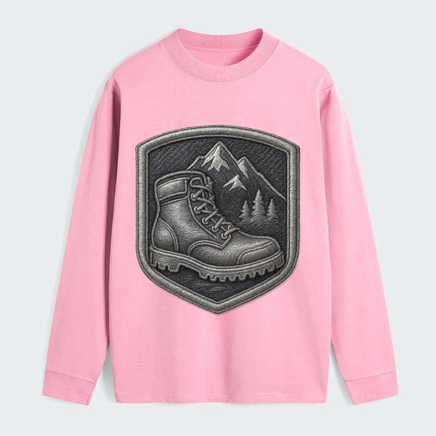 Hiking boots with mountain peak - hiker pride - Classic Long Sleeve Shirt - Pink