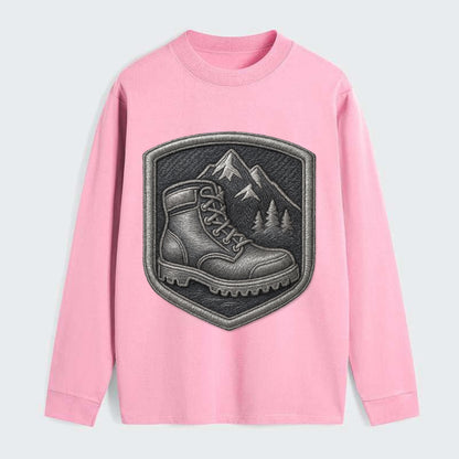 Hiking boots with mountain peak - hiker pride - Classic Long Sleeve Shirt - Pink