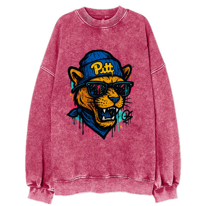 Pittsburgh Panther wearing Pitt beanie with script patch - Vintage Sweatshirt - Pink