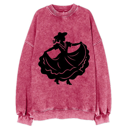 Mexican folk dancer twirling skirt - Vintage Sweatshirt - Pink