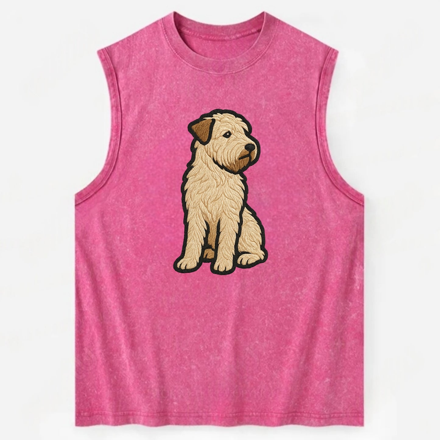 Soft Coated Wheaten Terrier - Light tan flowing coat embroidered pose - Vintage Washed Tank - Pink