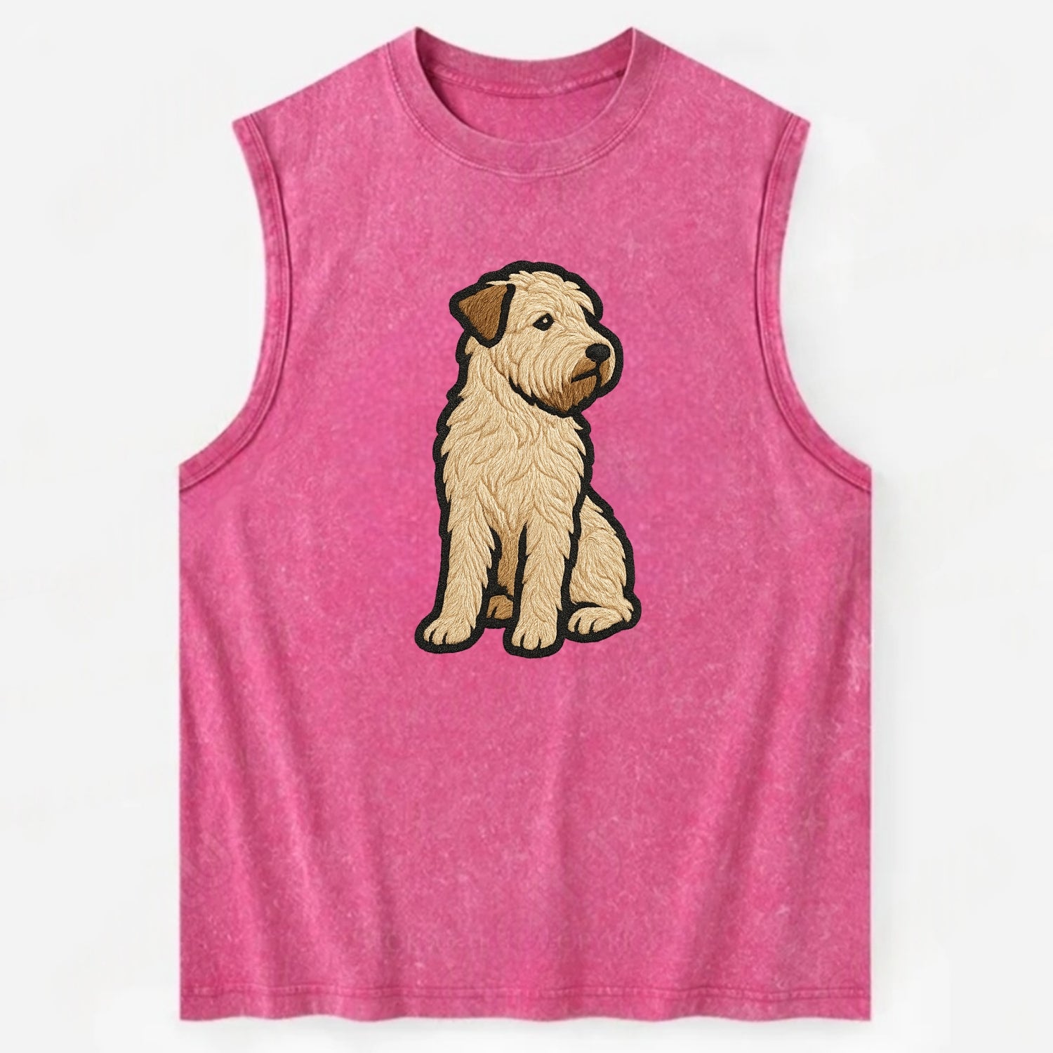 Soft Coated Wheaten Terrier - Light tan flowing coat embroidered pose - Vintage Washed Tank - Pink