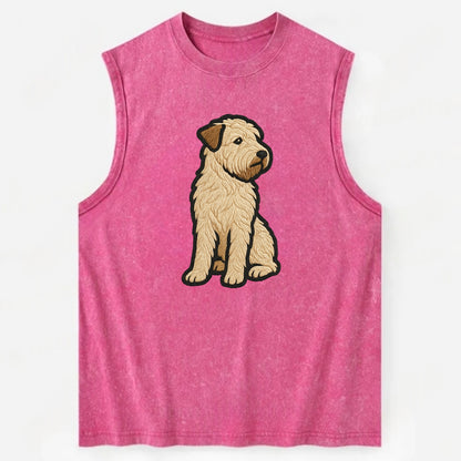 Soft Coated Wheaten Terrier - Light tan flowing coat embroidered pose - Vintage Washed Tank - Pink