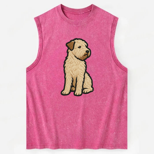 Soft Coated Wheaten Terrier - Light tan flowing coat embroidered pose - Vintage Washed Tank - Pink