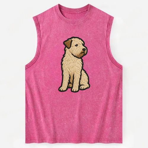 Soft Coated Wheaten Terrier - Light tan flowing coat embroidered pose - Vintage Washed Tank