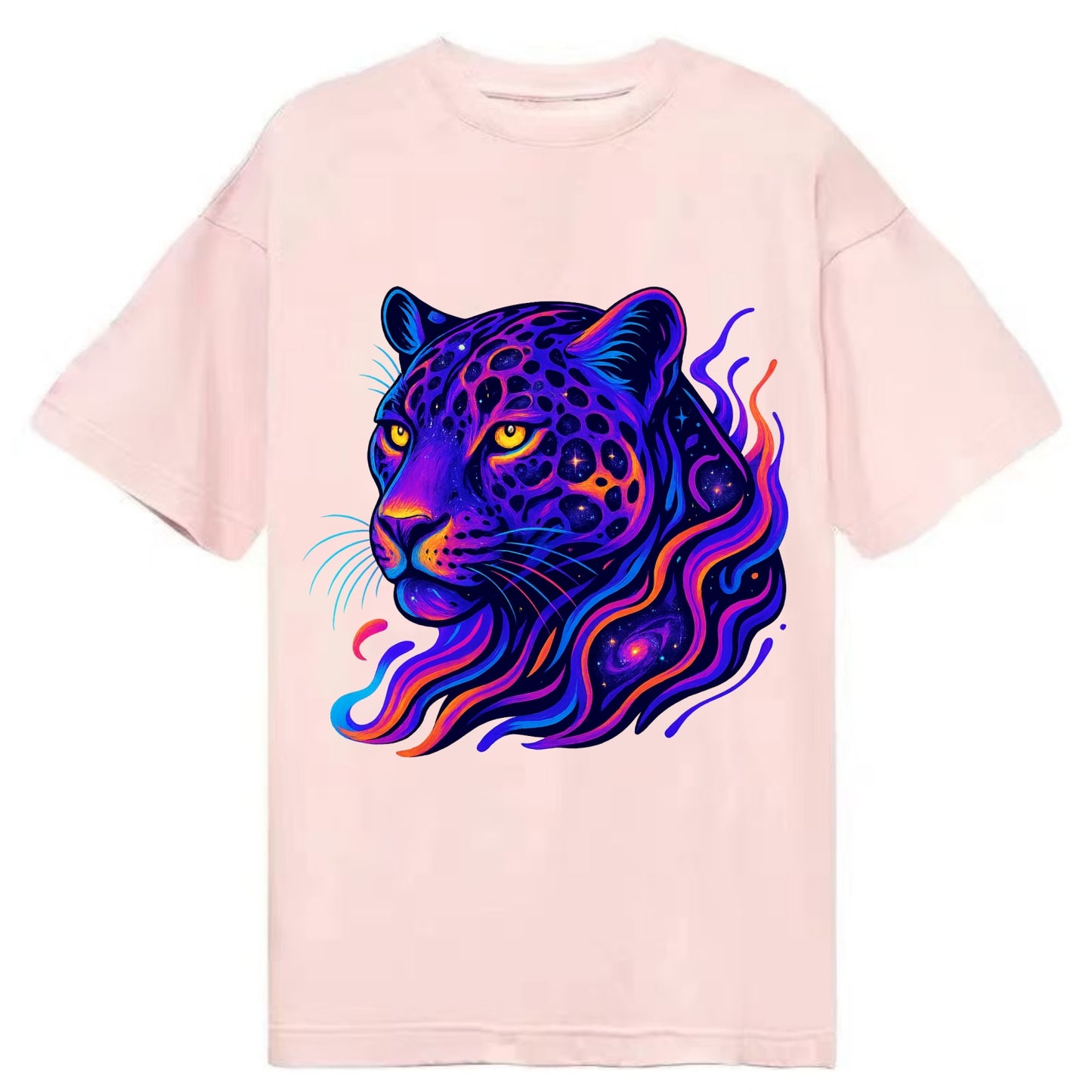 Powerful jaguar with rosettes containing miniature galaxies, cosmic purple and - Classic T-shirt - Pink