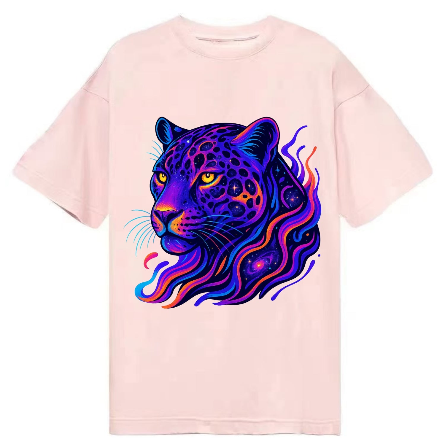 Powerful jaguar with rosettes containing miniature galaxies, cosmic purple and - Classic T-shirt - Pink