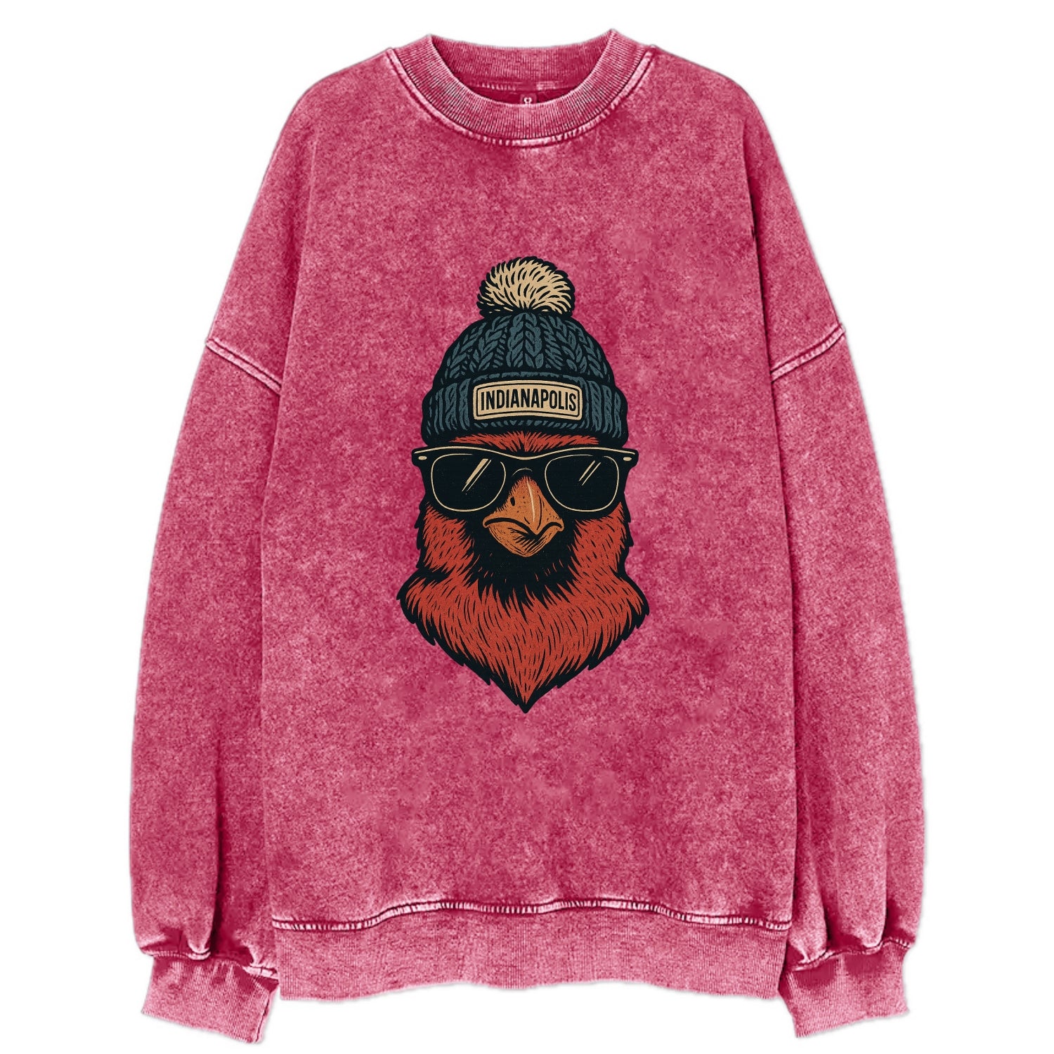 Indiana Cardinal wearing Indianapolis beanie with pom pom and wayfarer - Vintage Sweatshirt - Pink