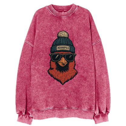 Indiana Cardinal wearing Indianapolis beanie with pom pom and wayfarer - Vintage Sweatshirt - Pink