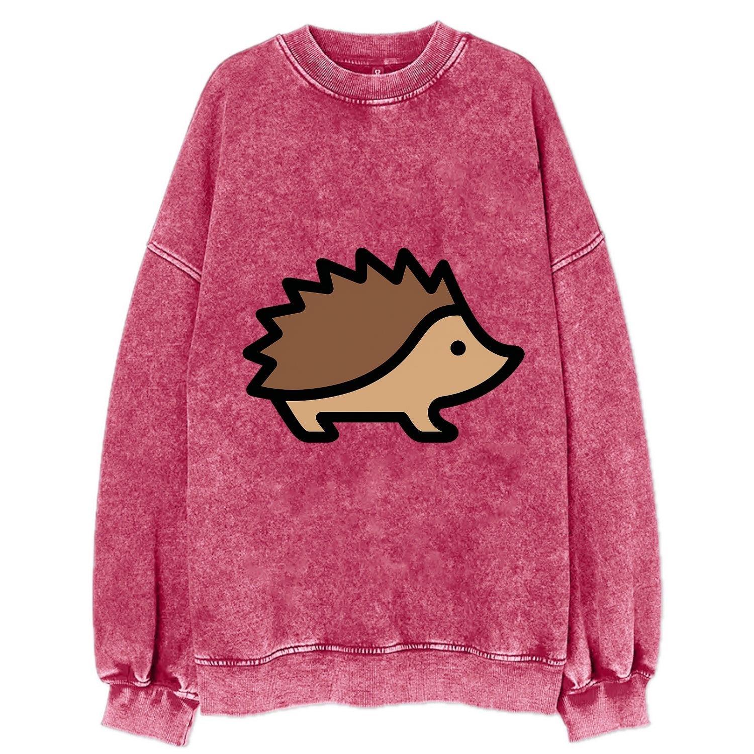 Hedgehog - Brown spiky back flat side profile - Vintage Sweatshirt - Pink