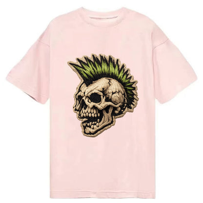 MOHAWK SKULL - punk skull with mohawk in neon green and black , punk rock - Classic T-shirt - Pink