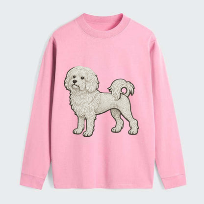 Löwchen - Little Lion Dog white embroidered pose - Classic Long Sleeve Shirt - Pink