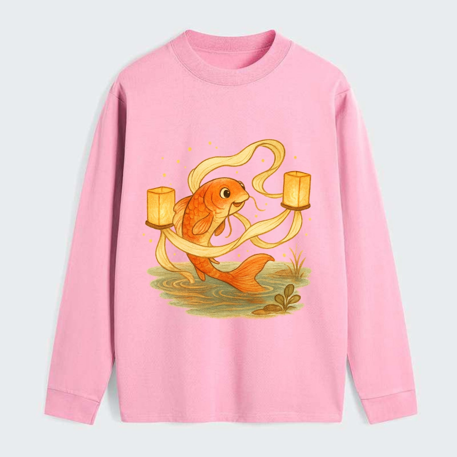 Koi weaving silk streamers through floating lanterns on tranquil water - Classic Long Sleeve Shirt - Pink