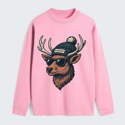 Flagstaff Elk wearing Flagstaff beanie with pom pom and wayfarer - Classic Long Sleeve Shirt - Pink
