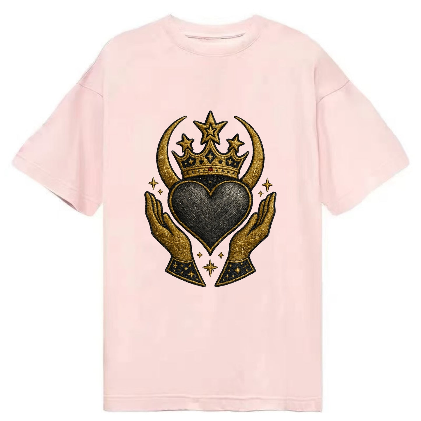 Celtic knot crown with woven strands merging into copper hands shielding a pewter - Classic T-shirt - Pink