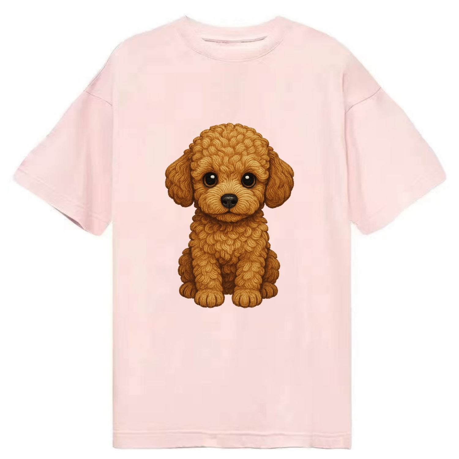Baby Poodle Puppy - curly fluffy coat, intelligent eyes, elegant snout, - Classic T-shirt - Pink