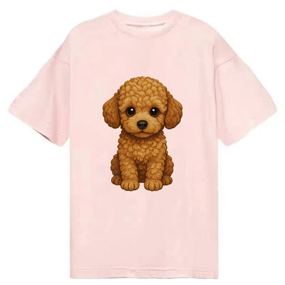 Baby Poodle Puppy - curly fluffy coat, intelligent eyes, elegant snout, - Classic T-shirt - Pink