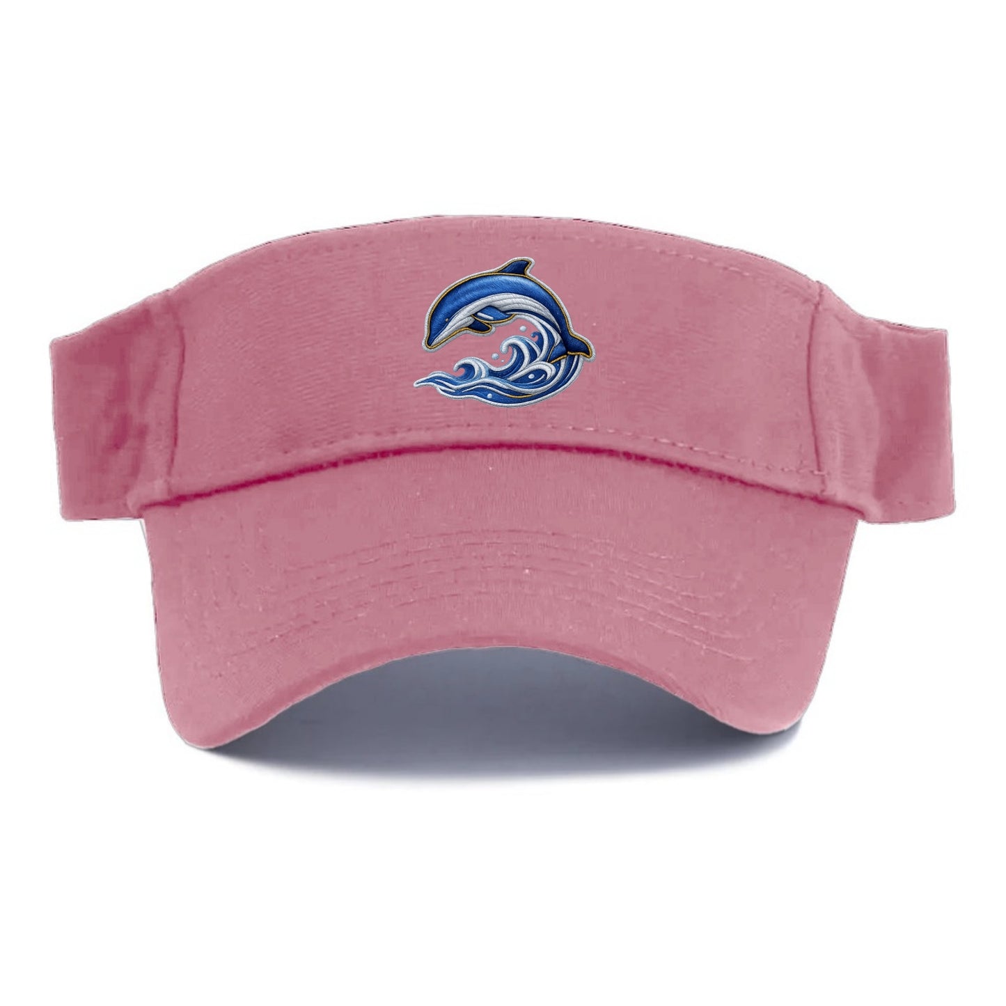 Embroidered patch design - SWIMMING DOLPHIN - diving dolphin with waves in blue and silver - Visor - Pink
