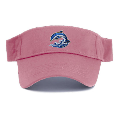Embroidered patch design - SWIMMING DOLPHIN - diving dolphin with waves in blue and silver - Visor - Pink