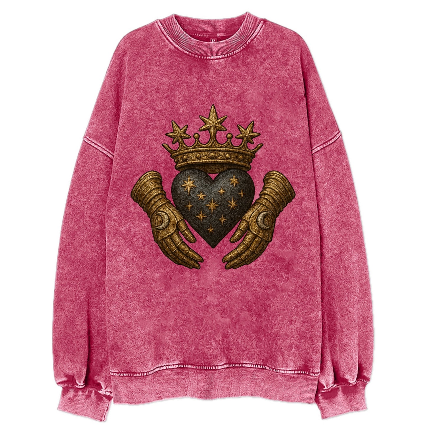 Ice crystal crown framing a frosted heart with fur-trimmed winter hands - Vintage Sweatshirt - Pink