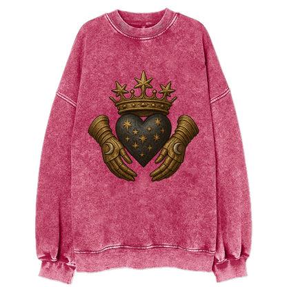 Ice crystal crown framing a frosted heart with fur-trimmed winter hands - Vintage Sweatshirt - Pink