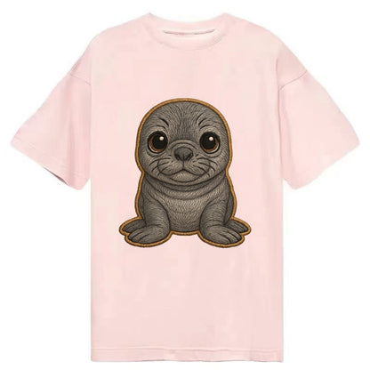 Baby Elephant Seal - gray wrinkly, tiny trunk nose, big dark eyes, front-facing, - Classic T-shirt - Pink