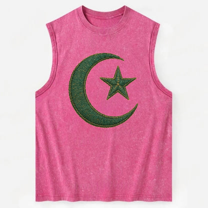 Crescent Moon and Star - Vintage Washed Tank - Pink