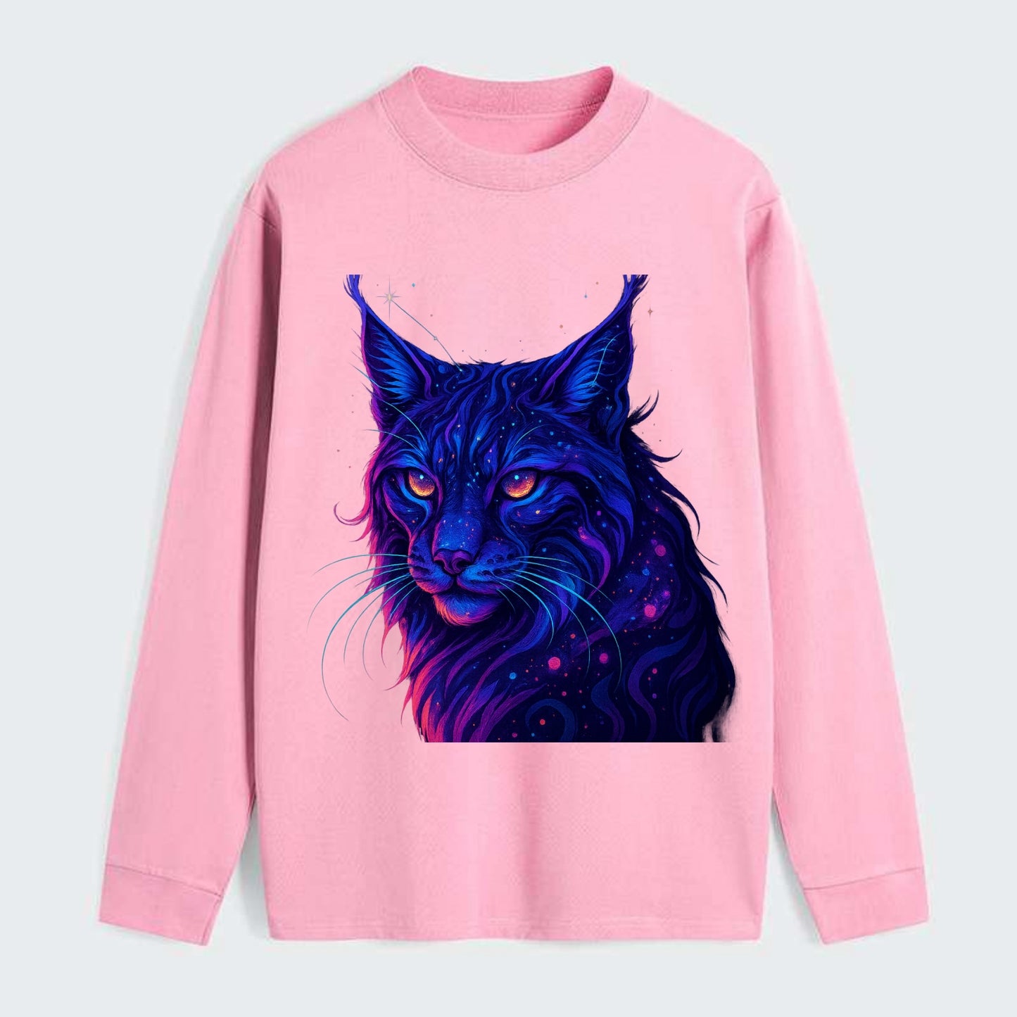 Stealthy lynx with ear tufts forming constellation patterns, nebula - Classic Long Sleeve Shirt - Pink
