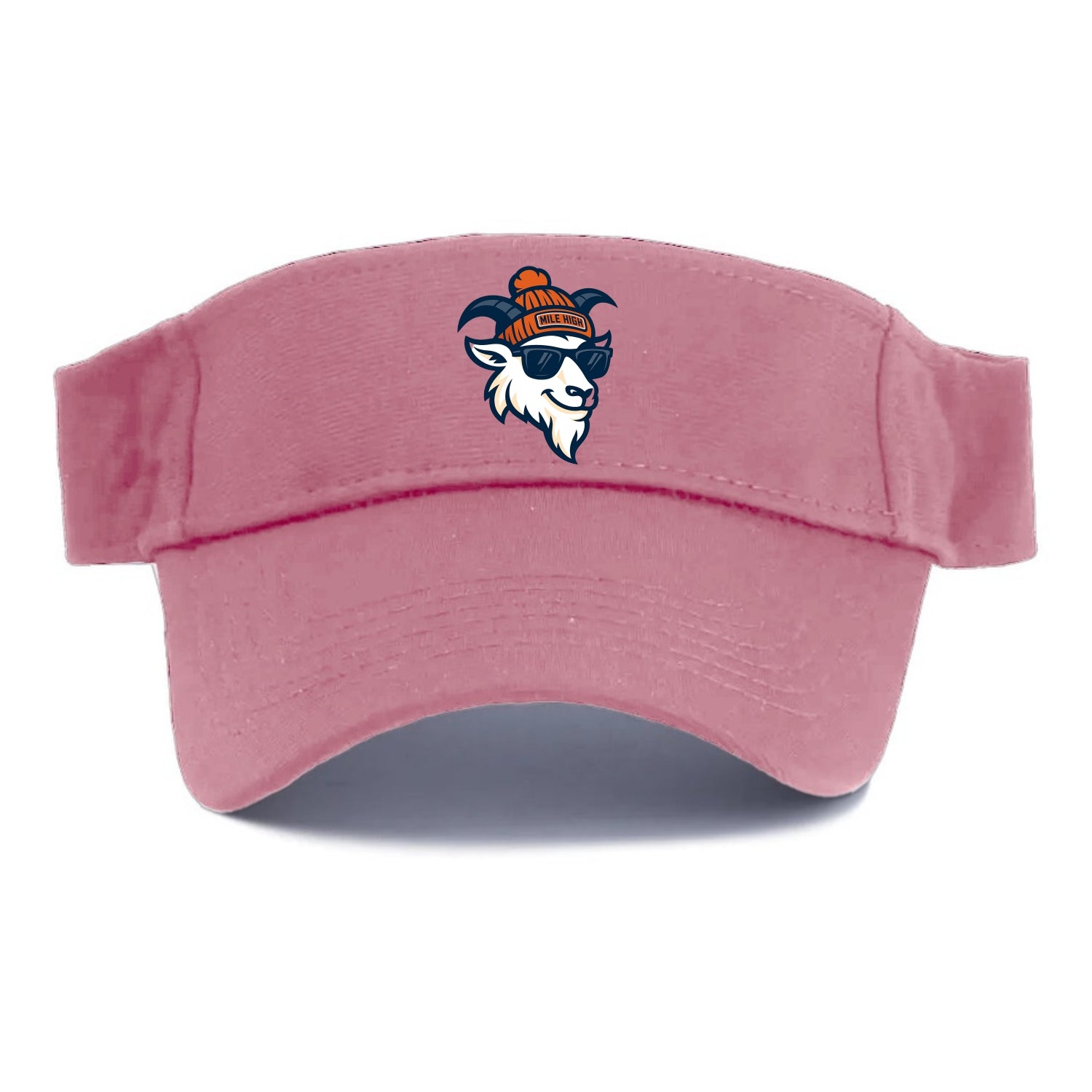 Denver Mountain Goat wearing Broncos beanie with Mile High patch and wayfarer sunglasses - Visor - Pink