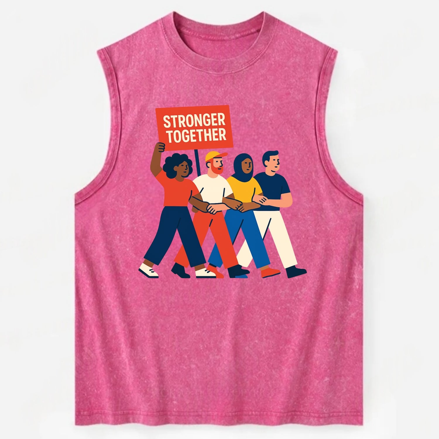 Peaceful protesters marching with linked arms - "Stronger Together" - - Vintage Washed Tank - Pink