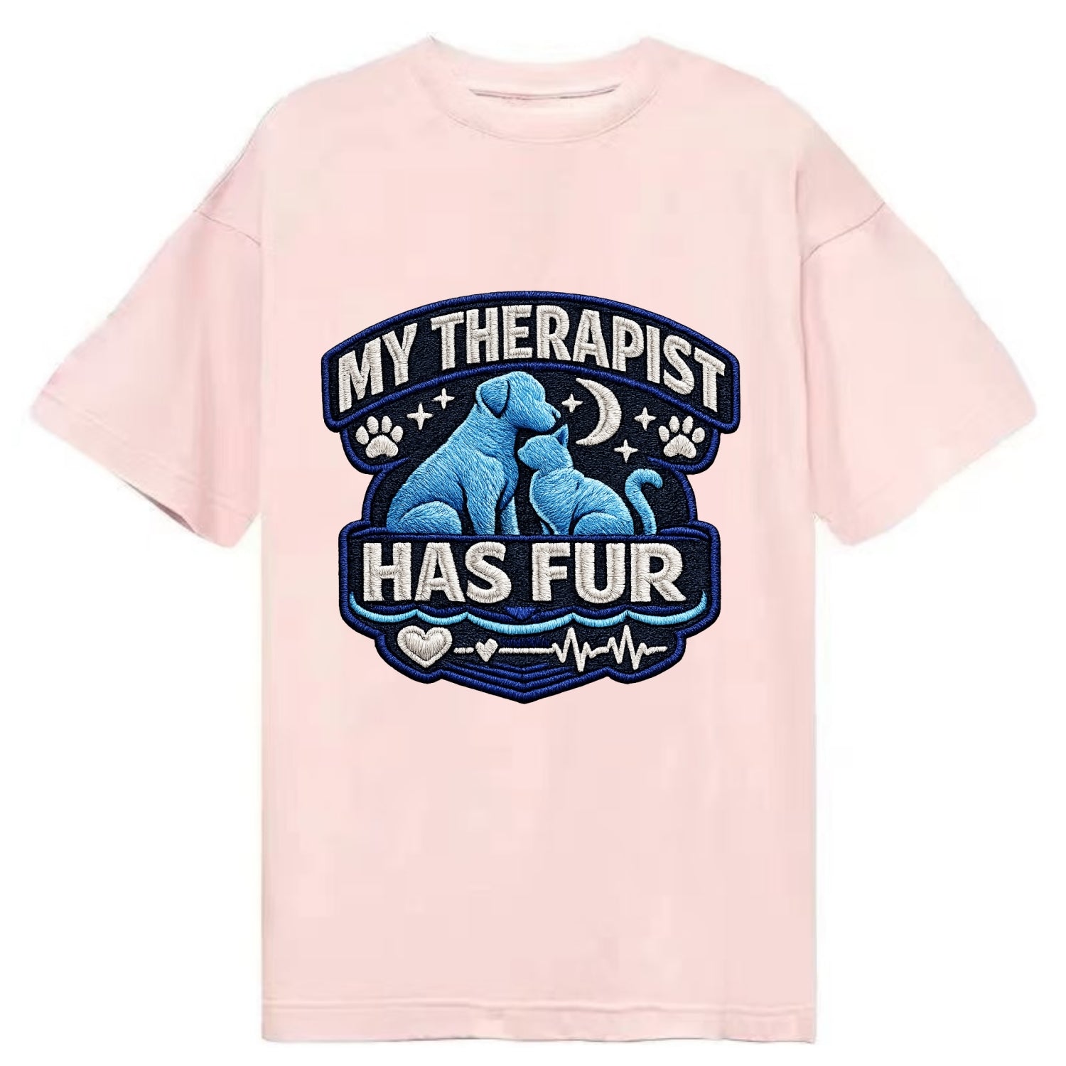 MY THERAPIST HAS FUR - pet silhouette in calming blue , emotional support - Classic T-shirt - Pink