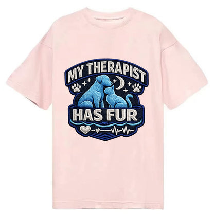 MY THERAPIST HAS FUR - pet silhouette in calming blue , emotional support - Classic T-shirt - Pink
