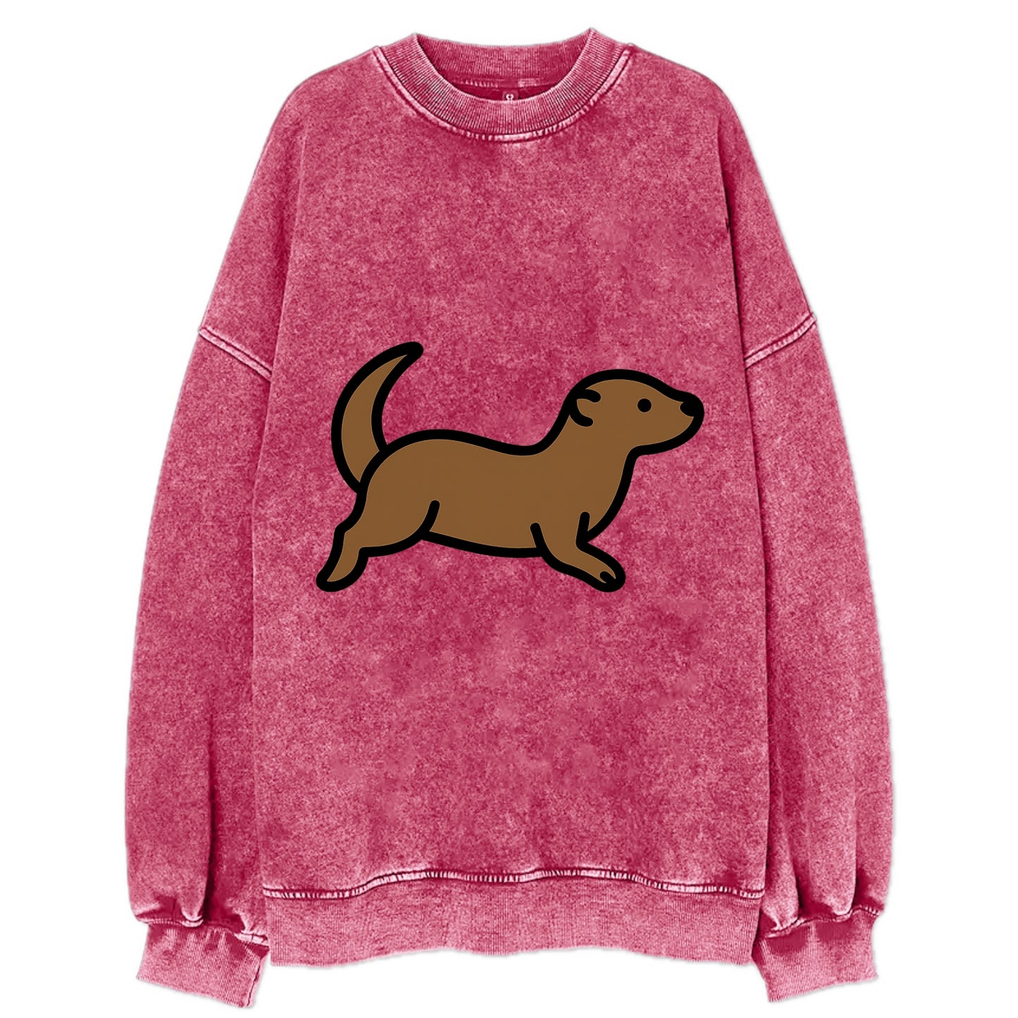 Otter - Brown sleek swimming pose flat side profile - Vintage Sweatshirt - Pink