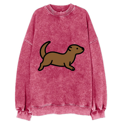 Otter - Brown sleek swimming pose flat side profile - Vintage Sweatshirt - Pink