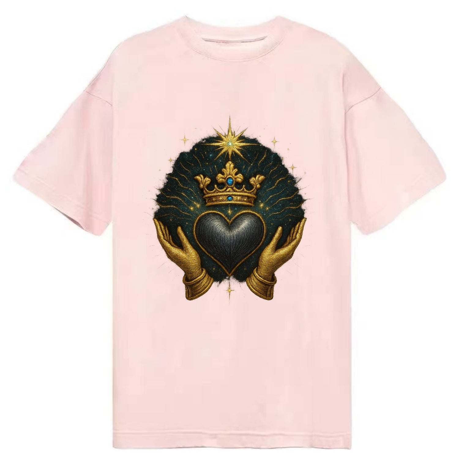 Pearl-studded tiara atop a satin-gunmetal heart supported by elegant opera-glove - Classic T-shirt - Pink
