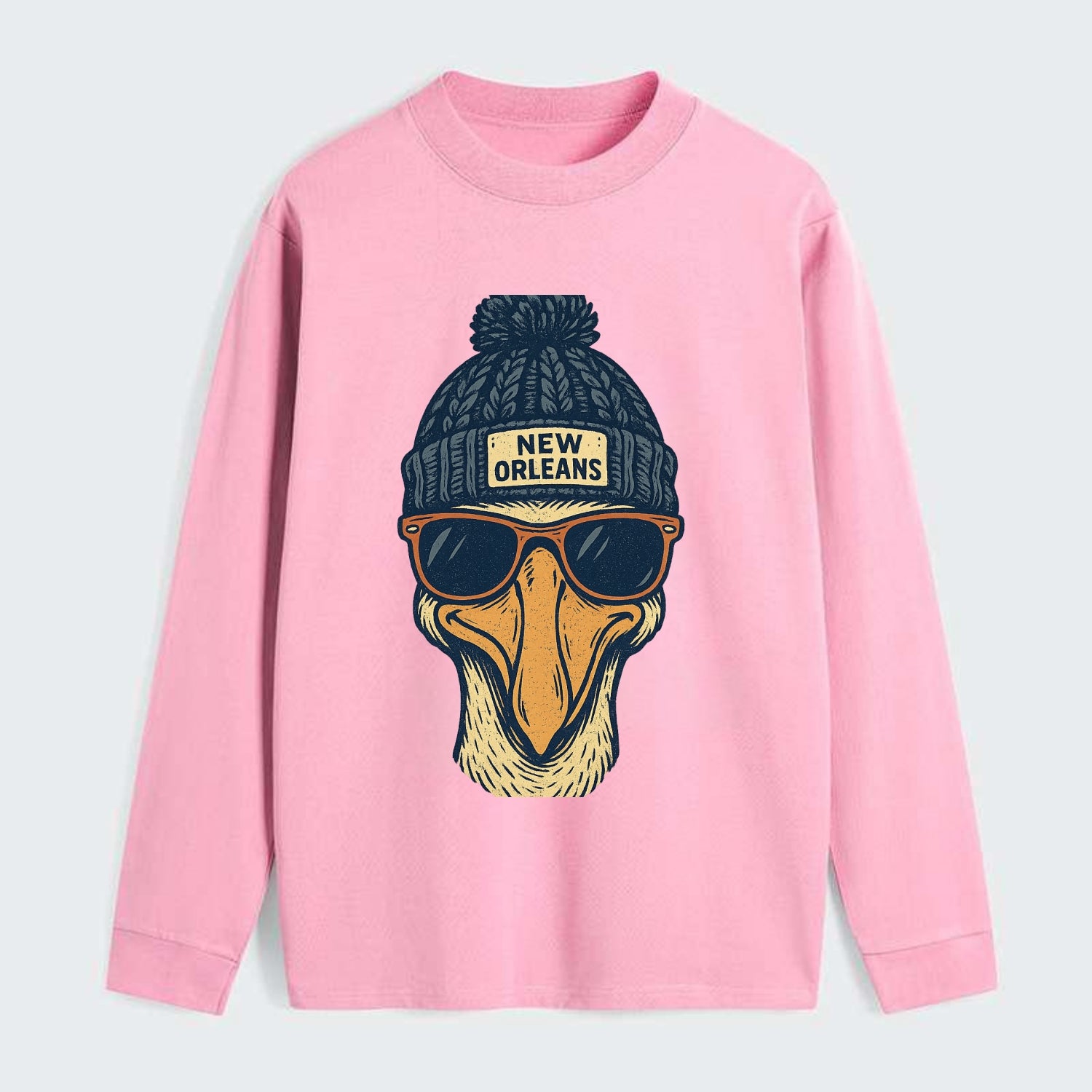 New Orleans Pelican wearing New Orleans beanie with pom pom and - Classic Long Sleeve Shirt - Pink