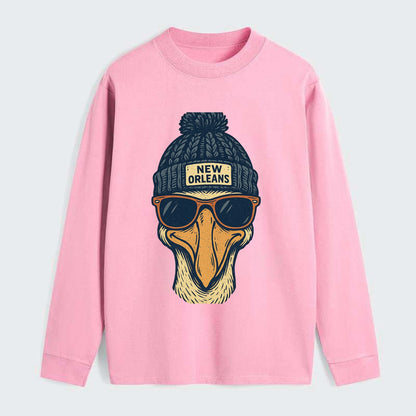 New Orleans Pelican wearing New Orleans beanie with pom pom and - Classic Long Sleeve Shirt - Pink