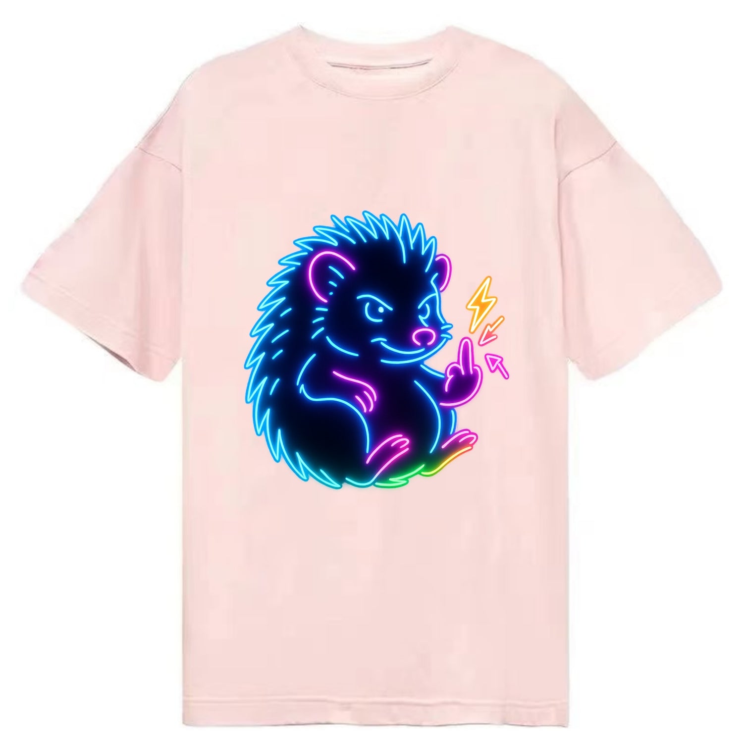 tiny hedgehog curled up slightly, one little paw raised flipping the bird - Classic T-shirt - Pink
