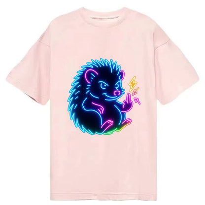 tiny hedgehog curled up slightly, one little paw raised flipping the bird - Classic T-shirt - Pink