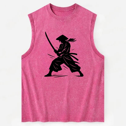 Samurai in battle-ready stance - Vintage Washed Tank - Pink