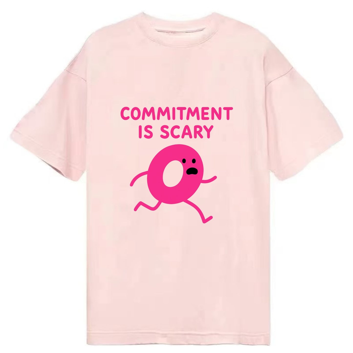 COMMITMENT IS SCARY | Terrified ring running away - Classic T-shirt - Pink