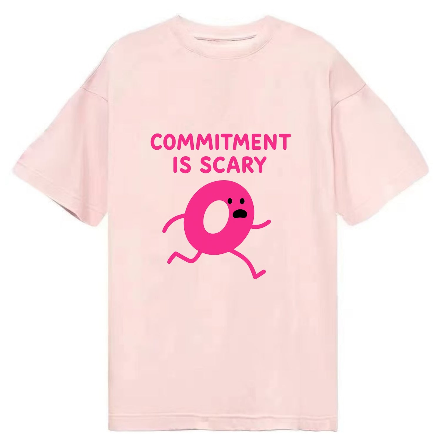 COMMITMENT IS SCARY | Terrified ring running away - Classic T-shirt - Pink