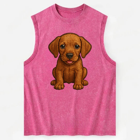 Baby Vizsla Puppy - golden rust coat, soulful eyes, athletic build, - Vintage Washed Tank - Pink