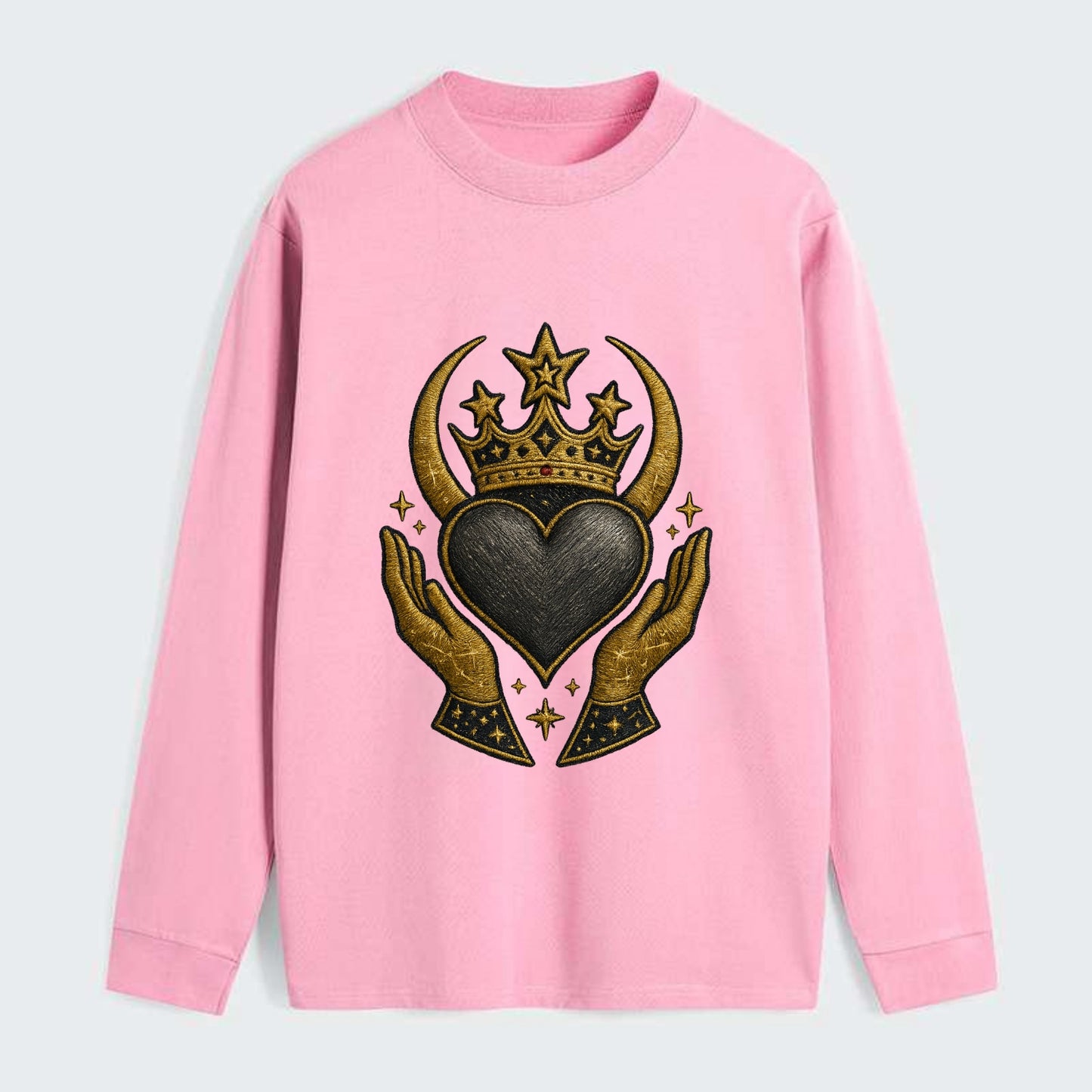 Celtic knot crown with woven strands merging into copper hands - Classic Long Sleeve Shirt - Pink